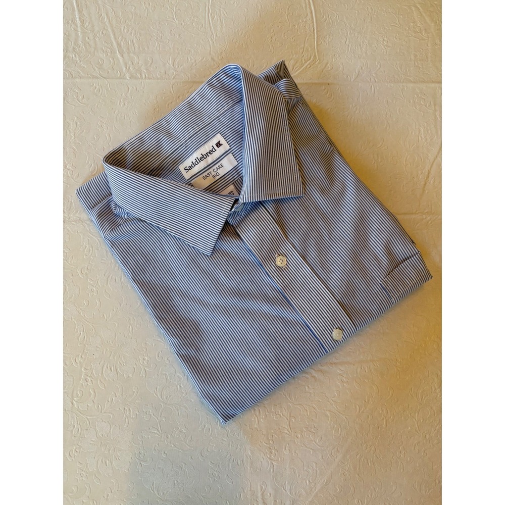 Saddlebred Big Easy‎ Care Striped Blue White Button Down Dress Shirt 2XL
